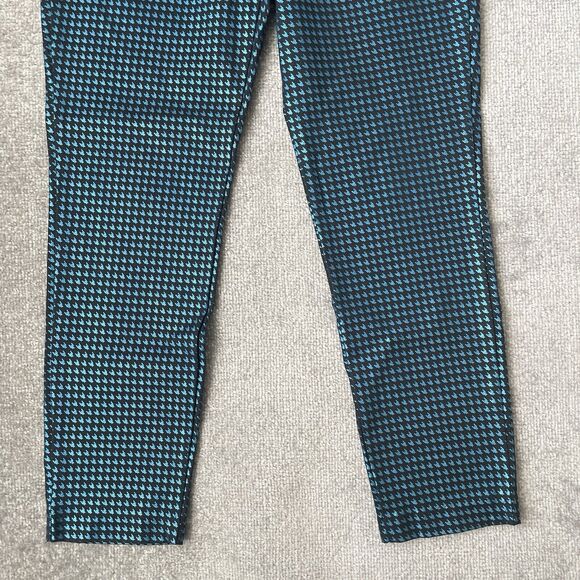 Old Navy Pants Womens 8 Black Metallic Blue Houndstooth Pixie Stretch Shimmer - Picture 3 of 12